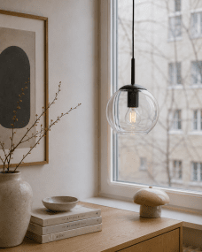 Globi Ø15 Negro/transparente lámpara de ventana De Nordic Lighting - Incluye un cable de pl&aacute;stico negro de 3,5 m de longitud y un enchufe.
