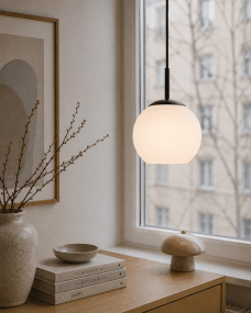 Globi Ø15 En blanco y negro lámpara de ventana De Nordic Lighting - La l&aacute;mpara de ventana Globi es una l&aacute;mpara elegante y moderna que crea un ambiente c&aacute;lido y acogedor en cualquier habitaci&oacute;n.