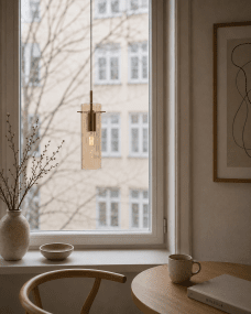 Cilinda Ø7 Latón/ámbar lámpara de ventana De Nordic Lighting - La l&aacute;mpara incluye un cable de pl&aacute;stico transparente de 3,5 m de longitud y un enchufe.