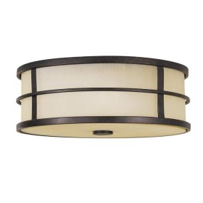 Fusion Ø34 Bronce plafón De Elstead Lighting - Fusion combina elementos de Arts &amp; El estilo Crafts crea un dise&ntilde;o con bandas met&aacute;licas lineales verticales y horizontales en acabado bronce, que ofrece un hermoso contraste con la pantalla &aacute;mbar y el difusor de vidrio acanalado.