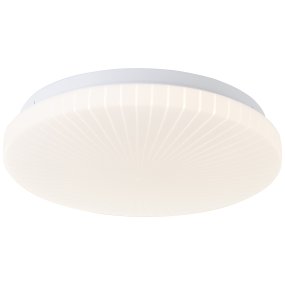 Fenja Ø26 Blanco plafón De Brilliant - La fuente de luz LED integrada emite una luz blanca cálida (3000 K) y tiene una luminosidad de 1400 lúmenes, perfecta para crear un ambiente agradable y bien iluminado, como un pasillo o una cocina.