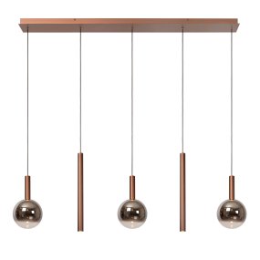 Jasmine 138cm Cobre De Lucide - La combinaci&oacute;n de pantallas de cristal ahumado y focos delgados crea una luz suave y difusa, as&iacute; como una iluminaci&oacute;n focalizada dirigida hacia abajo.