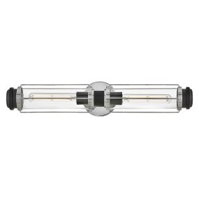 Masthead 60cm Cromo lámpara de baño De Elstead Lighting - Está equipado con dos cilindros de vidrio transparente que rodean las fuentes de luz y garantizan una distribución uniforme y agradable de la luz.