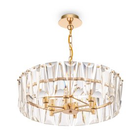Puntes Ø52 Oro cristal De Maytoni - Puntes es una elegante l&aacute;mpara de techo realizada en metal de color dorado con prismas brillantes que rodean las fuentes de luz y crean un m&aacute;gico juego de luz cuando se enciende la l&aacute;mpara.