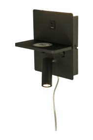 Astor Negro lámpara de lectura De Aneta Lighting - en la parte delantera y una iluminaci&oacute;n indirecta m&aacute;s sutil en la parte trasera.
