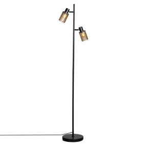 Kiera 2 Negro/ámbar lámpara de pie De Cottex - Kiera es una l&aacute;mpara de pie decorativa con dos pantallas ajustables de cristal acanalado color &aacute;mbar.