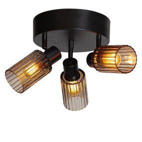 Kiera 3 Negro/ámbar foco de techo De Cottex - La combinaci&oacute;n de metal negro y cristal &aacute;mbar le da a Kiera un aspecto c&aacute;lido y elegante que se integra armoniosamente en diversos espacios.