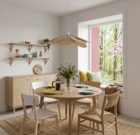 Magnolia Ø80 Beige Lámpas de techo De Cottex - La l&aacute;mpara consta de una estructura met&aacute;lica y hojas suavemente curvadas cubiertas de tela beige, creando una silueta hermosa y et&eacute;rea.