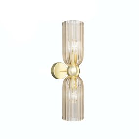 Antic 45cm Oro lámpara de pared De Maytoni - La pantalla doble de cristal de color coñac se combina con un elegante soporte dorado, creando un equilibrio armonioso entre el diseño moderno y el encanto clásico.