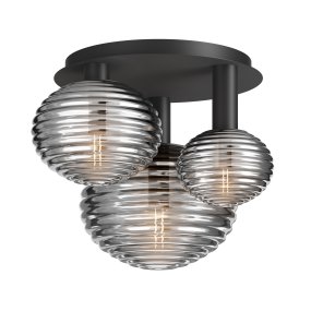 Reels 53cm Negro plafón De Maytoni - Reels Plafond es una l&aacute;mpara de techo realizada en metal con pantallas de cristal ahumado en un elegante relieve en espiral.