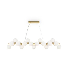 Dallas 123cm Oro Lámpas de techo De Maytoni - La sofisticada estructura de metal, combinada con las esferas de vidrio opalino blanco, la convierte en un verdadero punto de atracción, ideal para espacios amplios como salas de estar o comedores.