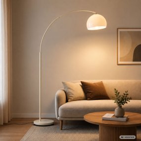 Vessa Beige lámpara de pie De Brilliant - La elegante l&aacute;mpara de pie Vessa, fabricada en metal beige con pantalla de pl&aacute;stico blanco, irradia una luz suave y elegante.