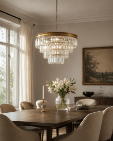 Oxford Ø50 Latón antiguo cristal De Lampan - Elegante l&aacute;mpara colgante de cristal con acabado en lat&oacute;n antiguo que combina un lujo atemporal con un dise&ntilde;o cl&aacute;sico.