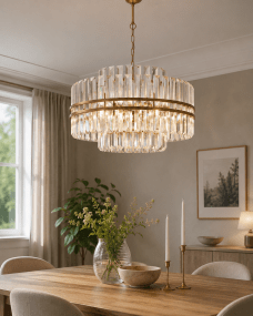 Exeter Ø56 Latón antiguo cristal De Lampan - Los prismas transparentes capturan la luz con magia y difunden un brillo suave y brillante por toda la habitaci&oacute;n.