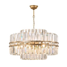 Exeter Ø56 Latón antiguo cristal De Lampan - Los prismas transparentes capturan la luz con magia y difunden un brillo suave y brillante por toda la habitaci&oacute;n.