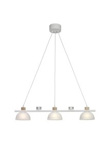 Divoza 82cm Blanco Lámpas de techo De Cottex - La lámpara de techo Divoza combina una bandeja de madera rústica con elegantes pantallas de cristal blanco y candelabros clásicos.