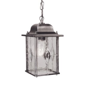 Wexford 16cm Plata De Elstead Lighting - Wexford es una clásica linterna colgante de exterior fabricada en aluminio con un elegante acabado en plata oscura y elementos decorativos de cristal con aspecto de vidriera emplomada.