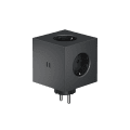 Square 2 Socket extender with 30W Dual USBC Negro De Avolt - Extensión de enchufe de Avolt con un diseño elegante, un cubo de plástico reciclado y una placa magnética en la parte inferior para colgar en la pared.