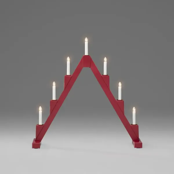 Candelabra 7 Lights ROJO De Konstsmide - Candelabro el&eacute;ctrico plegable con 7 velas, fabricado en madera lacada en rojo, decorado con aros de lat&oacute;n alrededor de cada vela para un toque elegante.