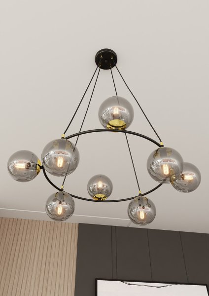 Azura Ø75 Color humo Lámpas de techo De Emibig Lighting - La forma redonda de la l&aacute;mpara con pantallas dispuestas asim&eacute;tricamente confiere a la estancia una atm&oacute;sfera &uacute;nica y subraya su car&aacute;cter moderno y elegante.