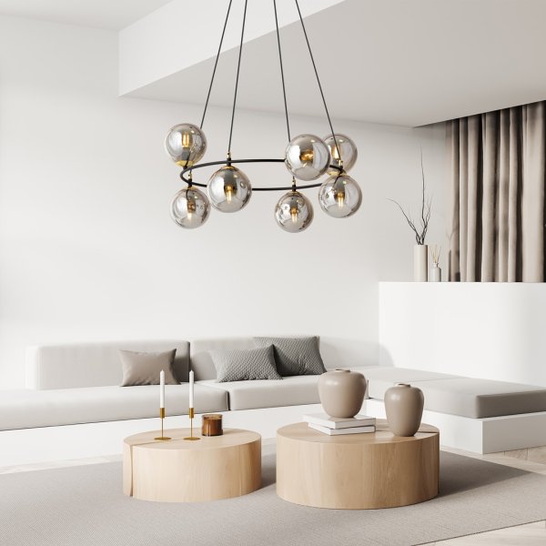 Azura Ø75 Color humo Lámpas de techo De Emibig Lighting - La forma redonda de la l&aacute;mpara con pantallas dispuestas asim&eacute;tricamente confiere a la estancia una atm&oacute;sfera &uacute;nica y subraya su car&aacute;cter moderno y elegante.