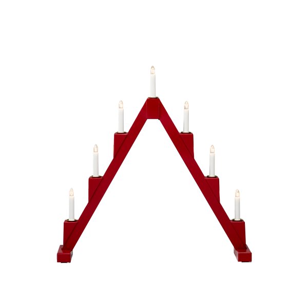 Candelabra 7 Lights ROJO De Konstsmide - Candelabro el&eacute;ctrico plegable con 7 velas, fabricado en madera lacada en rojo, decorado con aros de lat&oacute;n alrededor de cada vela para un toque elegante.