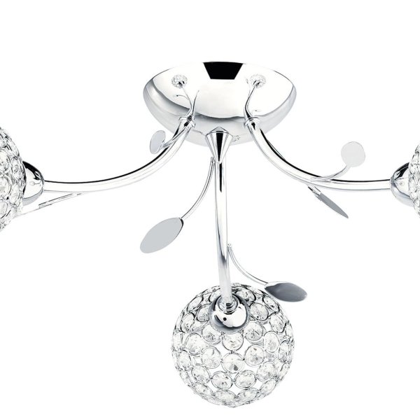 Bellis Ø54 Cromo plafón De Searchlight - La lámpara de techo Bellis II en cromo con tres fuentes de luz y pantallas de cristal transparente, así como decoración de hojas, deja una impresión elegante en el dormitorio, el salón, el comedor o la cocina.