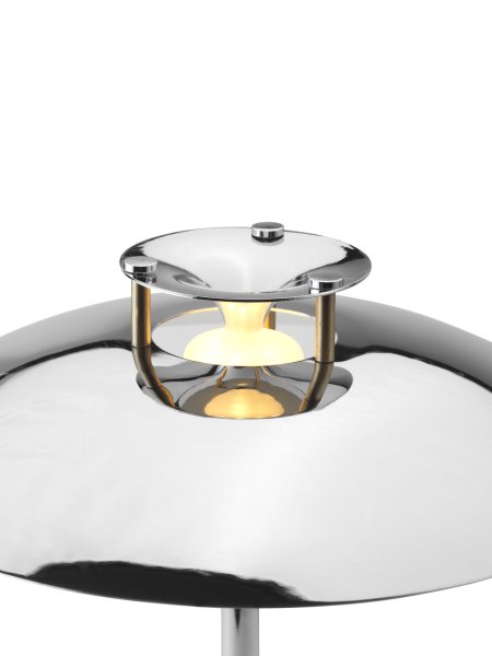 Stepp One-Two -Three 30cm Cromo portátil De Halo Design - La lámpara tiene un regulador de intensidad de 3 niveles incorporado y proporciona una agradable luz blanca cálida.