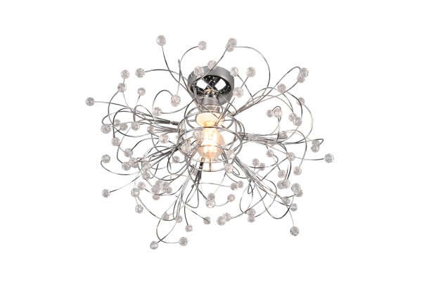 Gloria Ø52 Cromo plafón De Trio Lighting - Con su forma delicada y sus brillantes apliques de acrílico, la lámpara crea un efecto de luz cálido y acogedor, perfecto para salas de estar y comedores.