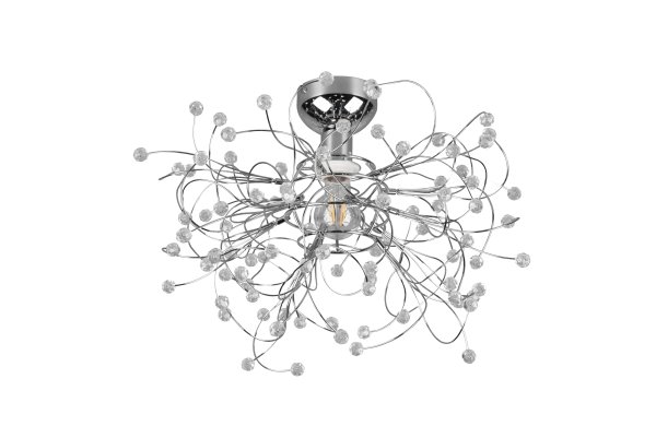 Gloria Ø52 Cromo plafón De Trio Lighting - Con su forma delicada y sus brillantes apliques de acrílico, la lámpara crea un efecto de luz cálido y acogedor, perfecto para salas de estar y comedores.