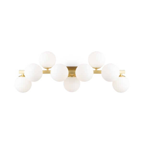 Dallas 65cm Oro lámpara de pared De Maytoni - La sofisticada estructura de metal, combinada con los globos de vidrio opalino blanco, la convierte en un verdadero punto de atracción, ideal para espacios amplios como salas de estar o comedores.