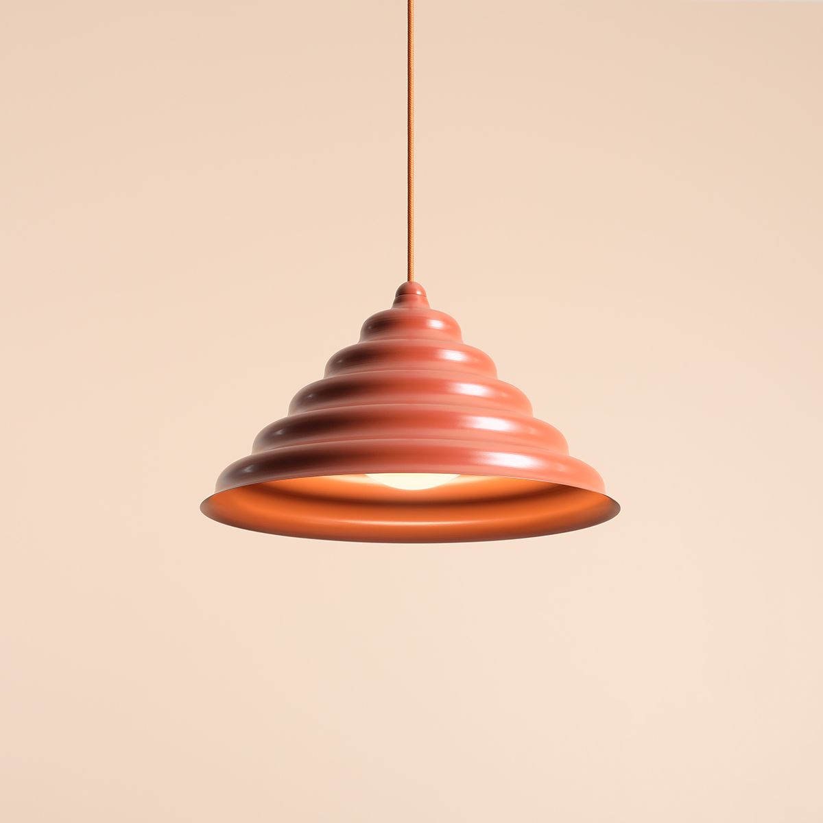 Wave Ø36 Naranja Lámpas de techo De Artera - La pantalla metálica ondulada de color marrón rojizo proporciona una hermosa distribución de la luz hacia abajo y, por lo tanto, es perfecta para colgarla sobre la mesa del comedor o la encimera de la cocina.