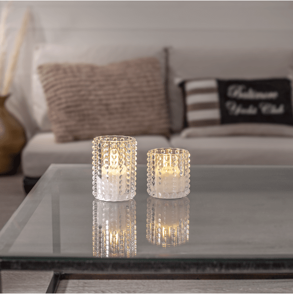 LED Vela Flamme Dotty Transparente De Star Trading - La linterna de llama "Dotty", que funciona con pilas, est&aacute; hecha de cristal transparente con un patr&oacute;n de puntos.