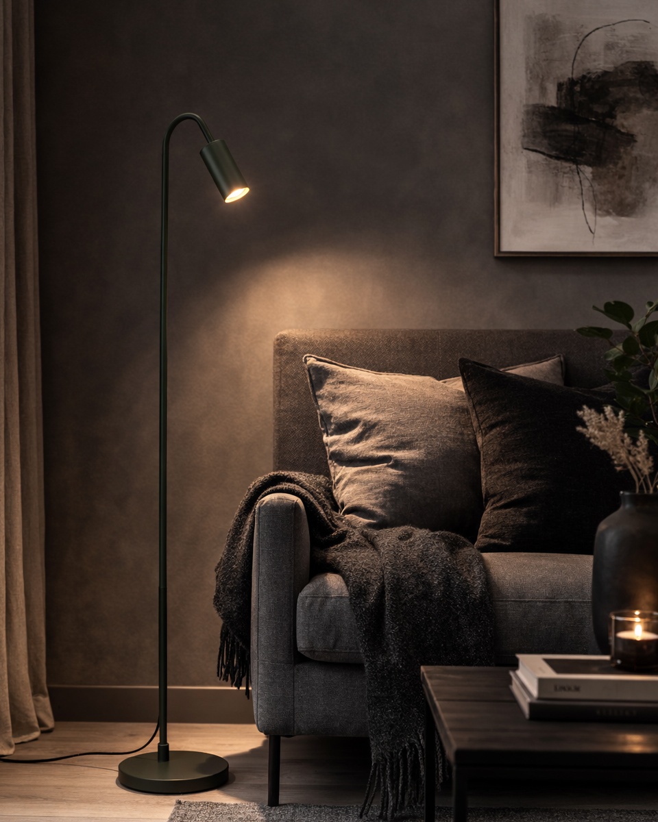 Curve verde oscuro lámpara de pie De By Rydéns - La l&aacute;mpara de pie Curve es elegante y moderna, fabricada en metal con un acabado verde oscuro mate.