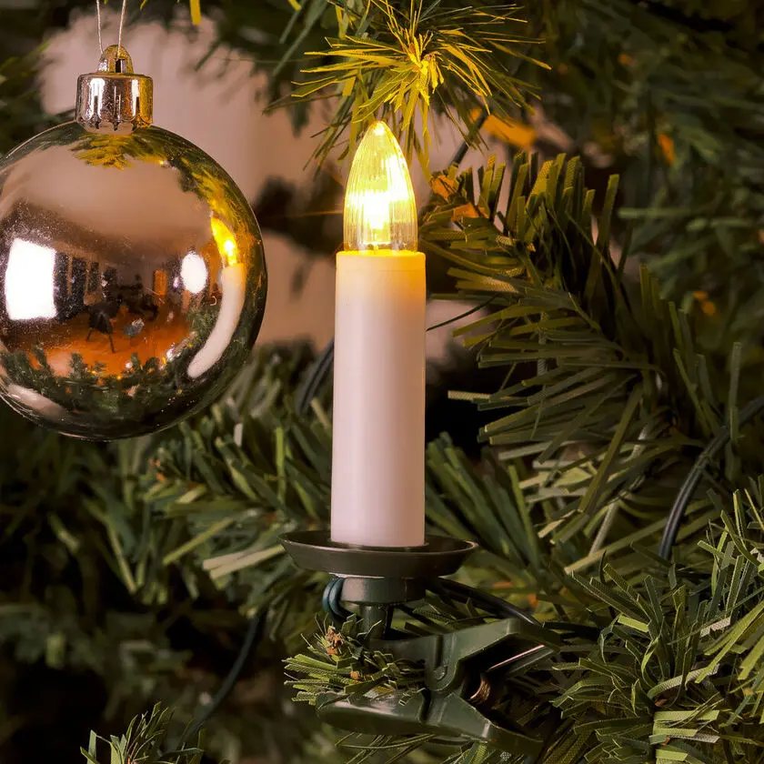 Luces para árbol de Navidad, blanco cálido, 16LED, 12m Verde De Konstsmide - Luces tradicionales para &aacute;rbol de Navidad de 12 m de largo con 16 luces LED de color blanco c&aacute;lido que crean una luz suave y atmosf&eacute;rica.