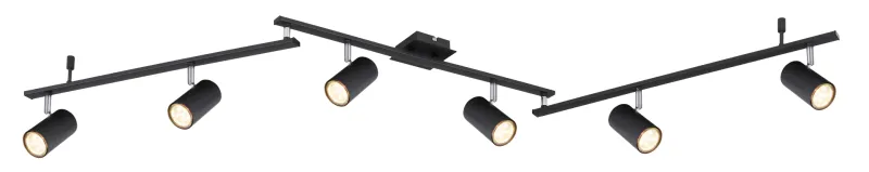 Robby 6 Negro foco de techo De Globo Lighting - Den best&aring;r av tre metallst&auml;nger, var och en utrustad med tv&aring; vridbara GU10-socklar med metallfinish.