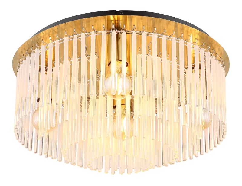 Gorley Ø50 Oro plafón De Globo Lighting - Dess design imponerar med en stilfull kombination av guldf&auml;rgad metall och dekorativa stavar i opalglas.
