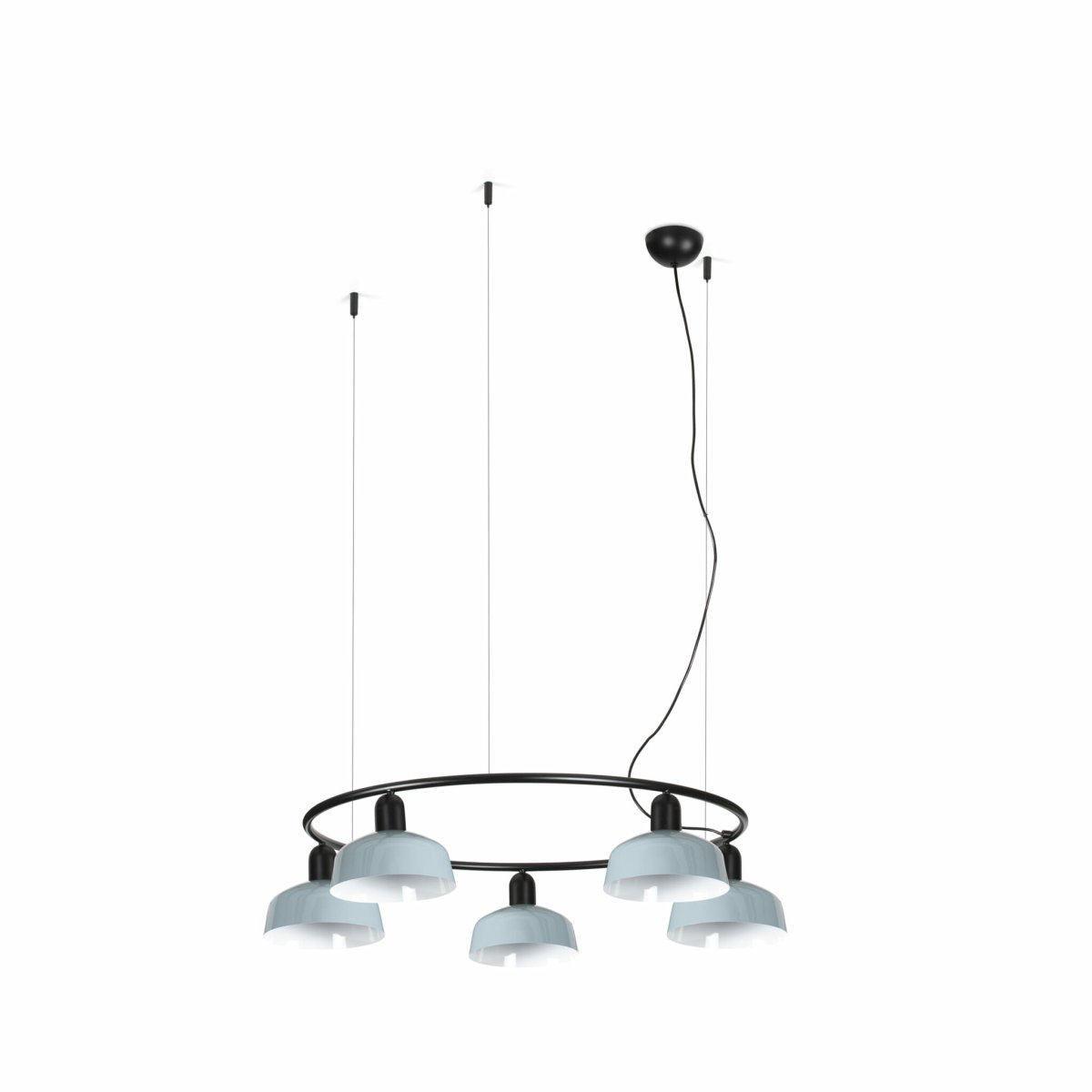 Tatawin Ø90 Azul grisáceo Lámpas de techo De Faro Barcelona - Tatawin es una l&aacute;mpara de techo con estructura negra y cinco pantallas met&aacute;licas de color gris azulado que emiten una luz fluida y dirigida.