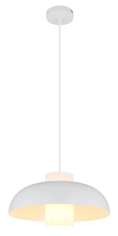 Lowe Ø38 Blanco Lámpas de techo De Globo Lighting - Den runda sk&auml;rmen i mattvit metall ger ett elegant och tidl&ouml;st uttryck, medan den cylinderformade sk&auml;rmen i opalglas sprider ett mjukt och behagligt ljus.