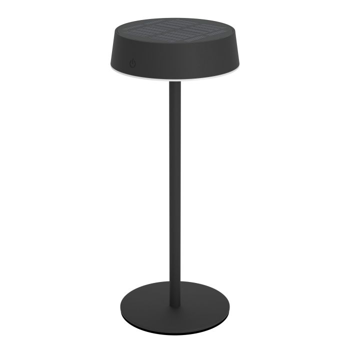Simeri 30cm Negro lámpara solar De Eglo - Simeri es una elegante l&aacute;mpara de mesa que funciona con energ&iacute;a solar y que combina forma y funci&oacute;n para uso en interiores y exteriores.