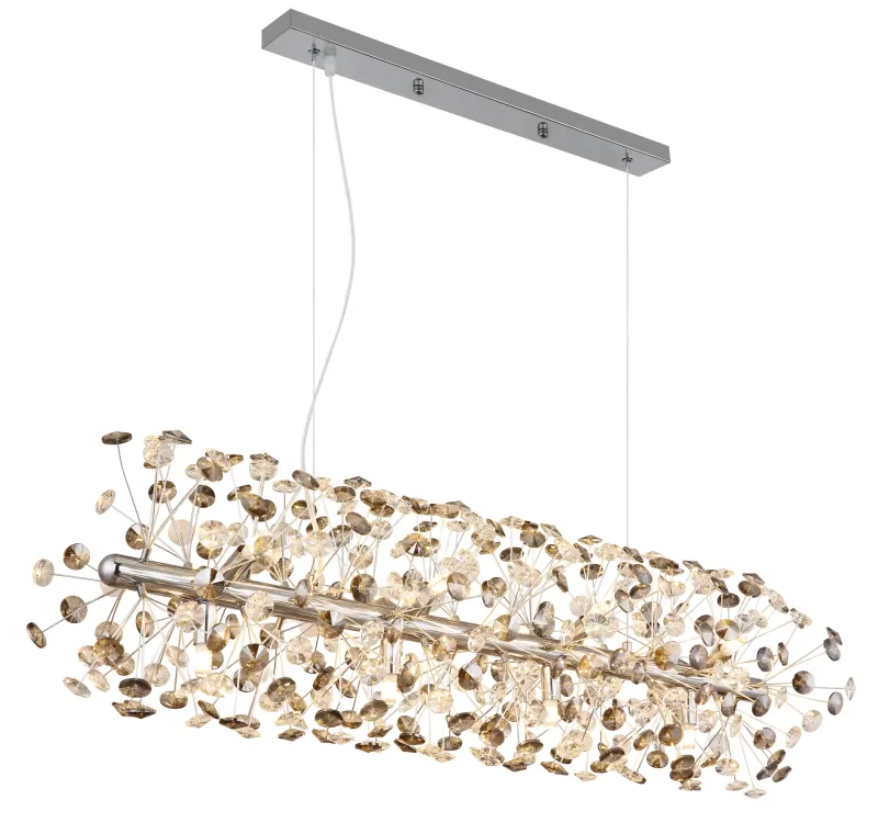 Katrina 90cm Color humo cristal De Globo Lighting - Katrina es una elegante lámpara de araña rectangular de cristal, hecha de metal cromado con brillantes cristales K9, que añade un toque sofisticado y lujoso a su hogar.