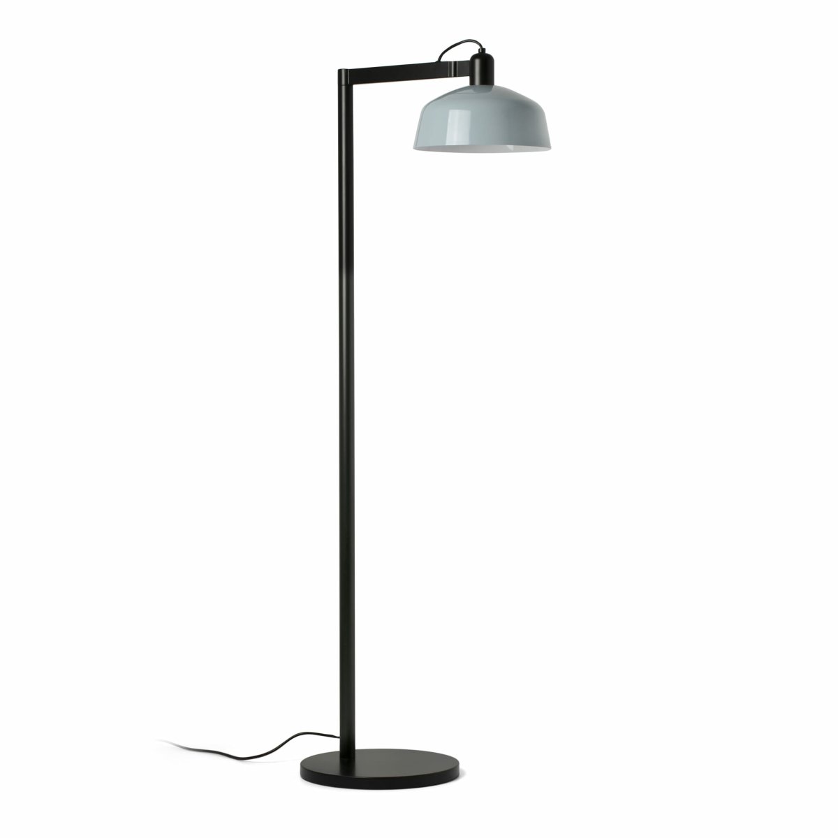 Tatawin Azul grisáceo lámpara de pie De Faro Barcelona - Tatawin es una l&aacute;mpara de pie con estructura negra y pantalla met&aacute;lica gris que proporciona una luz focalizada.