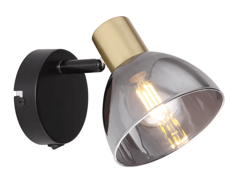 Jay 12cm Negro lámpara de lectura De Globo Lighting - Combina metal negro, acabado mate y cristal ahumado para una apariencia sofisticada, perfecta para la sala de estar, el dormitorio o el pasillo.