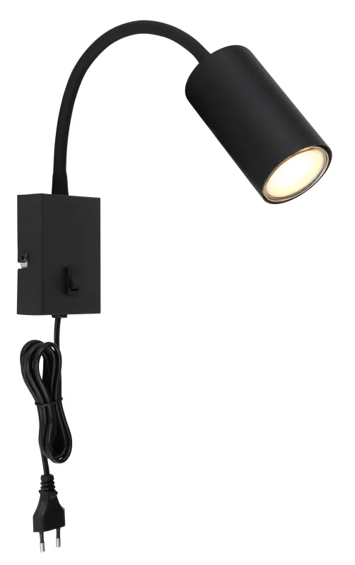 Robby Negro lámpara de lectura De Globo Lighting - Robby &auml;r en klassisk, kompakt v&auml;gglampa tillverkad i plast och mattsvart metall, vilket ger en stilren och modern look.