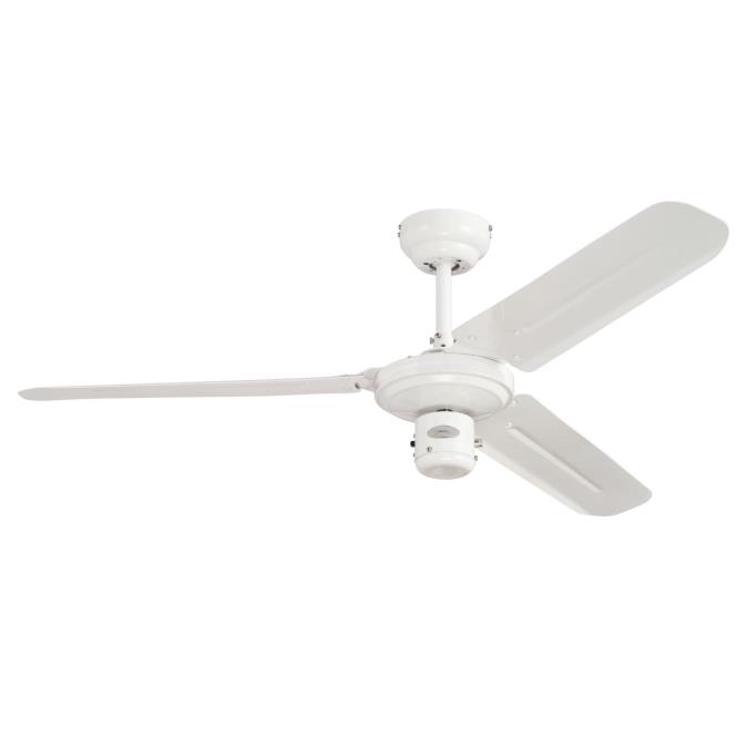 Industrial Ø122 Blanco De Westinghouse - El ventilador de techo industrial en color blanco con aspas de acero blancas es un diseño atemporal y un éxito de ventas de Westinghouse.