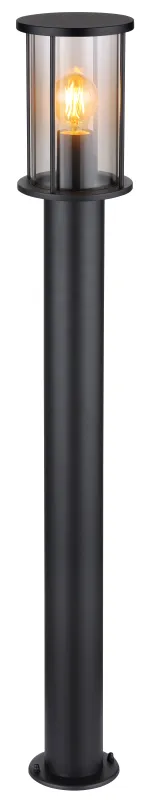 Gracey 100cm Negro balizas De Globo Lighting - Gracey &auml;r en pollare i stilren design, tillverkad av mattsvart rostfritt st&aring;l och har en r&ouml;kf&auml;rgad glassk&auml;rm.