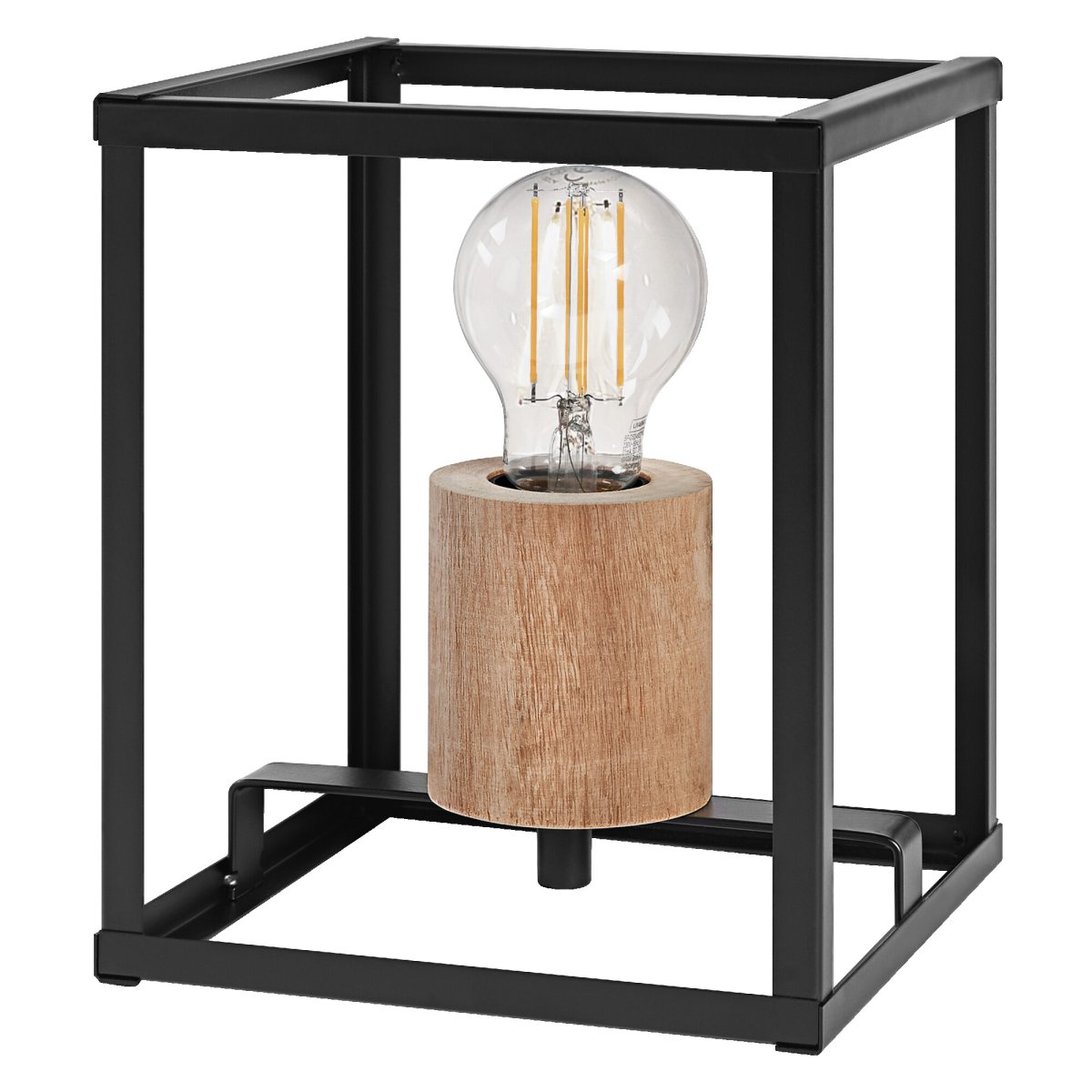 Nairobi 20cm Negro lámpara de mesa De Osram - El marco de metal abierto y geom&eacute;trico en negro brinda una expresi&oacute;n aireada y elegante, mientras que los hermosos detalles de madera crean una sensaci&oacute;n c&aacute;lida y acogedora.