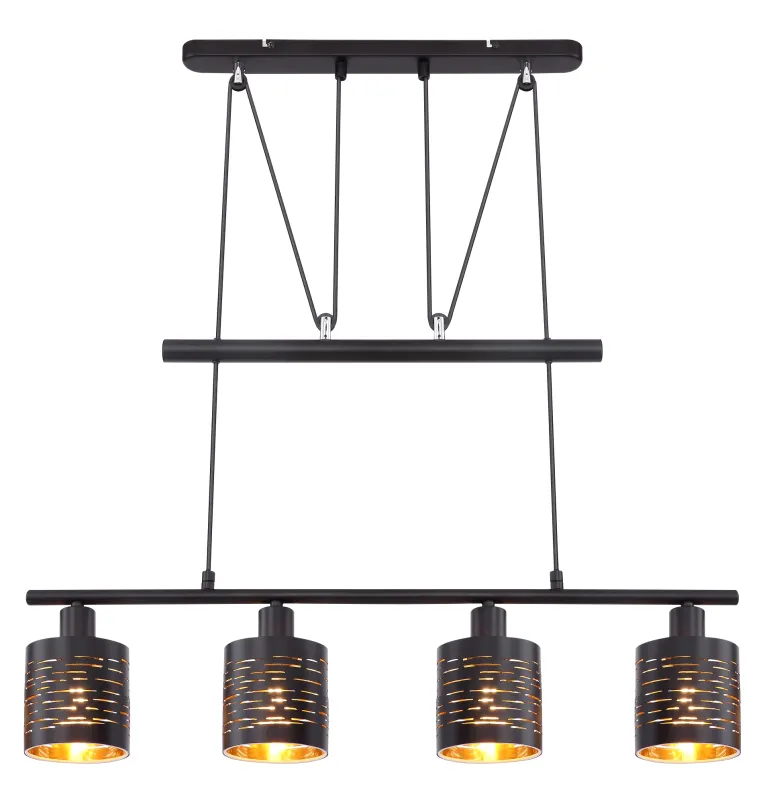 Tunno 70cm Negro Lámpas de techo De Globo Lighting - Perfekt f&ouml;r k&ouml;k eller vardagsrum, d&auml;r dess dekorativa utsk&auml;rningar, form och guldf&auml;rgade insida skapar en varm och inbjudande atmosf&auml;r.