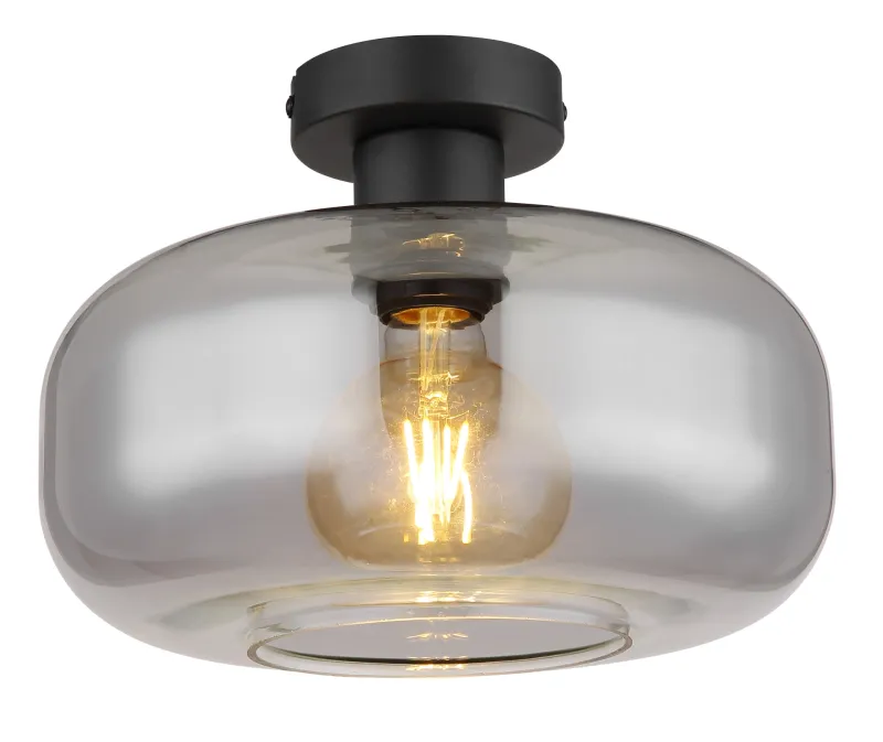 Giuseppe Ø28 Color humo plafón De Globo Lighting - Lampan &auml;r tillverkad av mattsvart metall och &auml;r smyckad med en vackert formad glaskupa i r&ouml;kf&auml;rgat glas.
