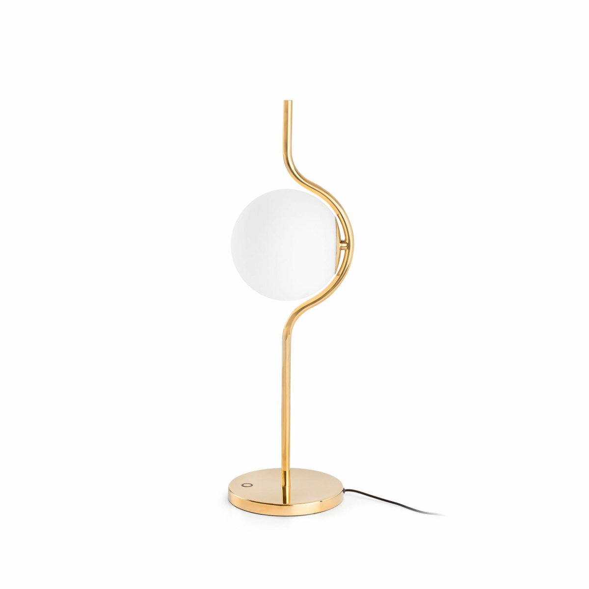 Le Vita 58cm Oro lámpara de mesa De Faro Barcelona - Esta l&aacute;mpara de mesa combina una pantalla redonda de vidrio con una fina y elegante estructura met&aacute;lica para una apariencia ligera y moderna.